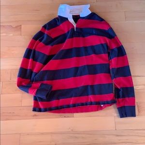 Rugby shirt in red and navy stripe XL slim